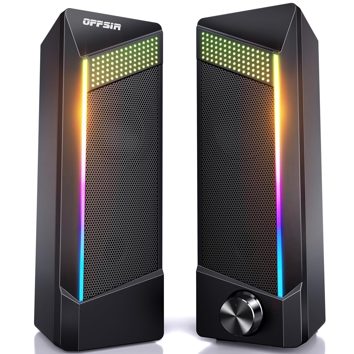 【新着商品】OFFSIR PCスピーカー ゲーミングスピーカー USB有線 RGBライト付き 2chステレオ 臨場感 3Dサラウンドサウンド AUX接続 3.5ｍｍ端子 プラグ＆プレイ パソコン/テレビ/ゲーム機などに対