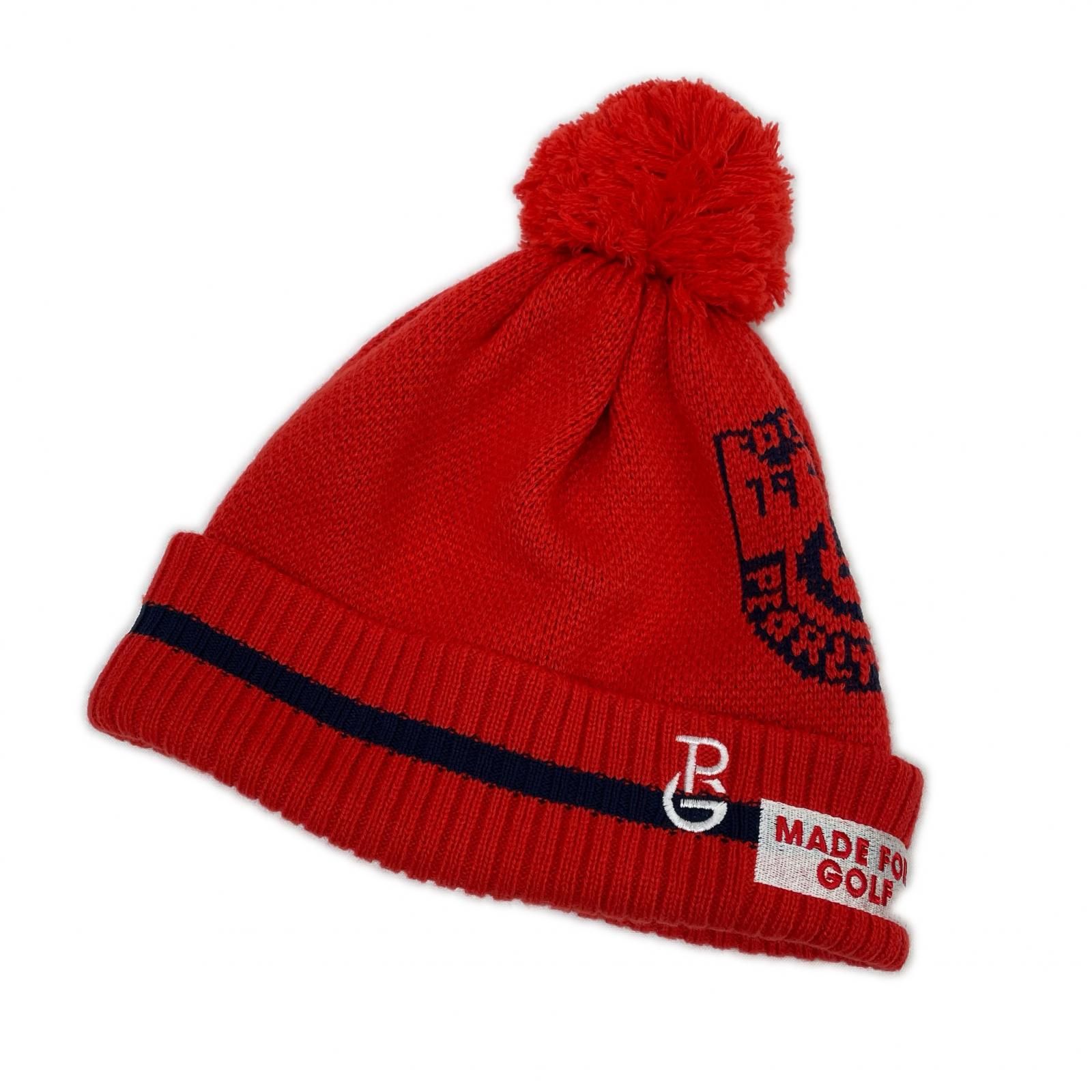 PEARLY GATES ニット帽 ポンポン付き ツバ付き ロゴ ゴルフ 紺 赤 超美
