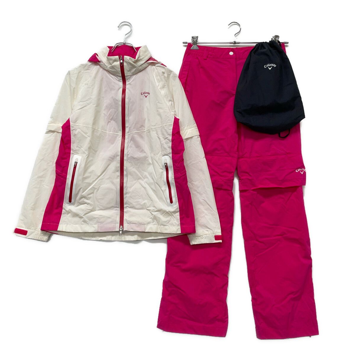 レディース キャロウェイ Callaway レインウエア L 白 ピンク ホワイト 2 WAY 上下 収納袋付き