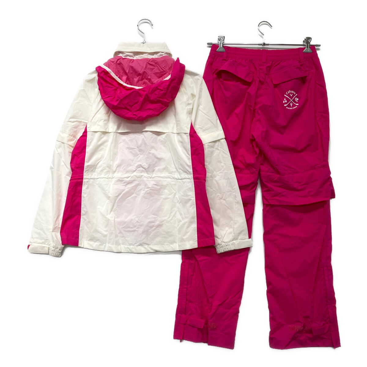レディース キャロウェイ Callaway レインウエア L 白×ピンク ホワイト×ピンク 2 WAY 上下 収納袋付き