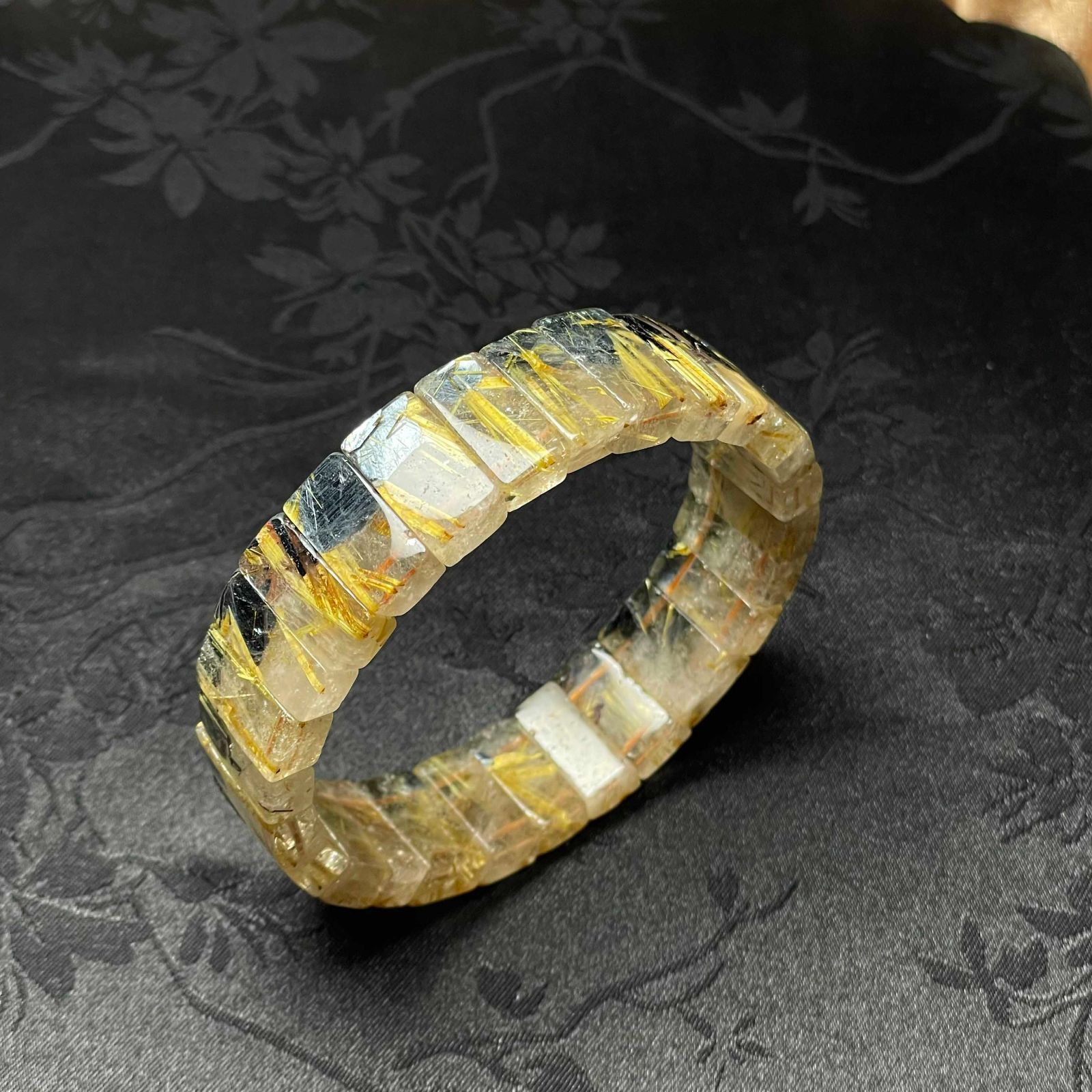 EU製 太陽花タイチンルチルバングル 黄金針水晶 ゴールド ブレスレット パワーストーン プレゼント 16 3 8 1 6 mm ZB 9702