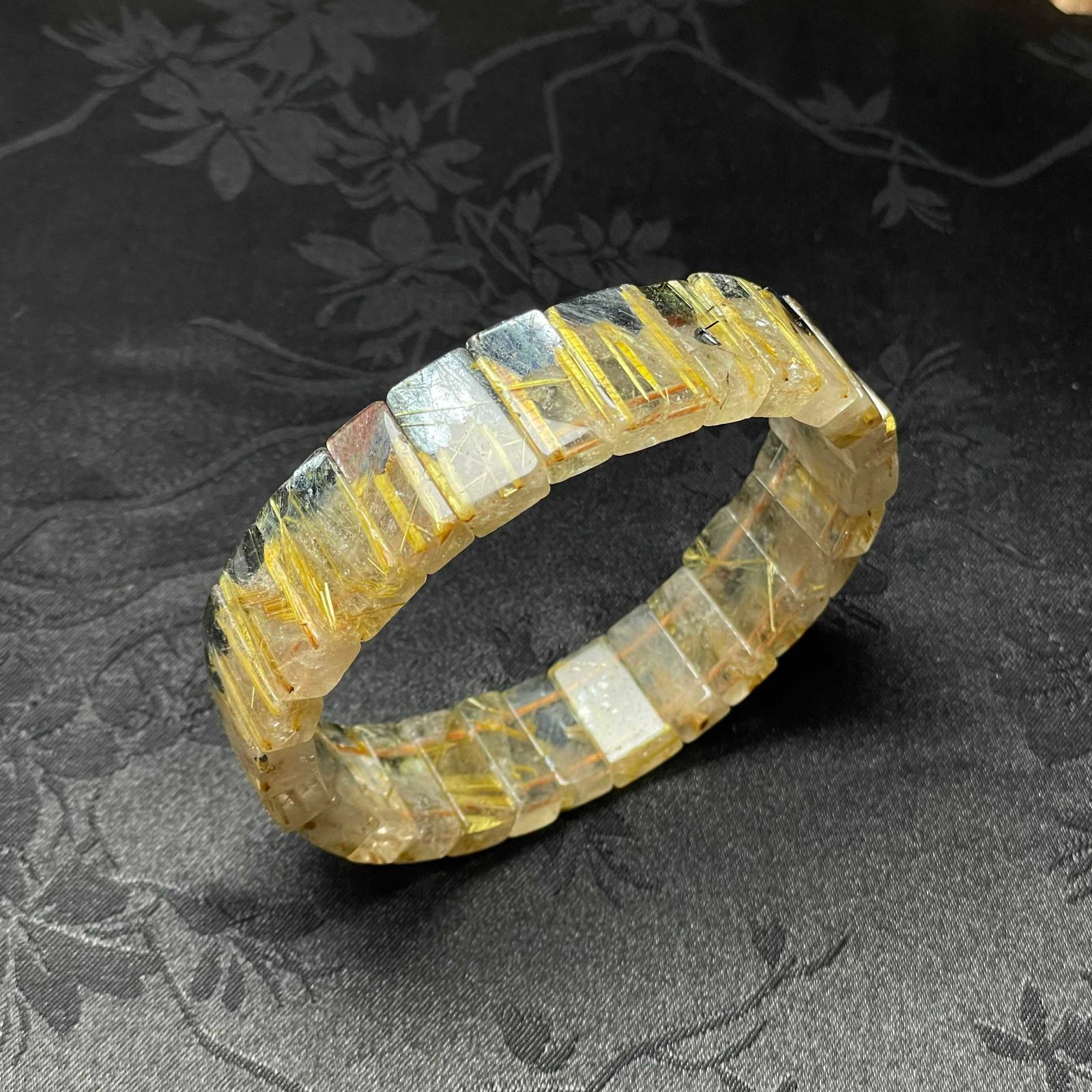 EU製 太陽花タイチンルチルバングル 黄金針水晶 ゴールド ブレスレット パワーストーン プレゼント 16.3 8.1 6mm ZB9702