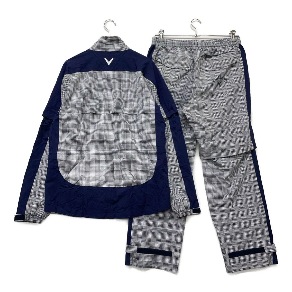 メンズ キャロウェイ Callaway レインウエア LL 白 紺 ホワイト ネイビー 2 WAY 上下 キャップ付き 収納袋付き 千鳥格子柄