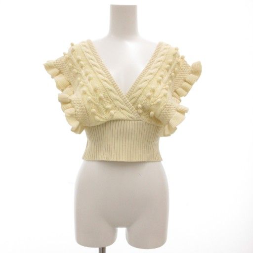 ラインヴァンド LEINWANDE ニットビスチェ ベスト フリル ポップコーン カシュクール F 白 ホワイト GV GY30