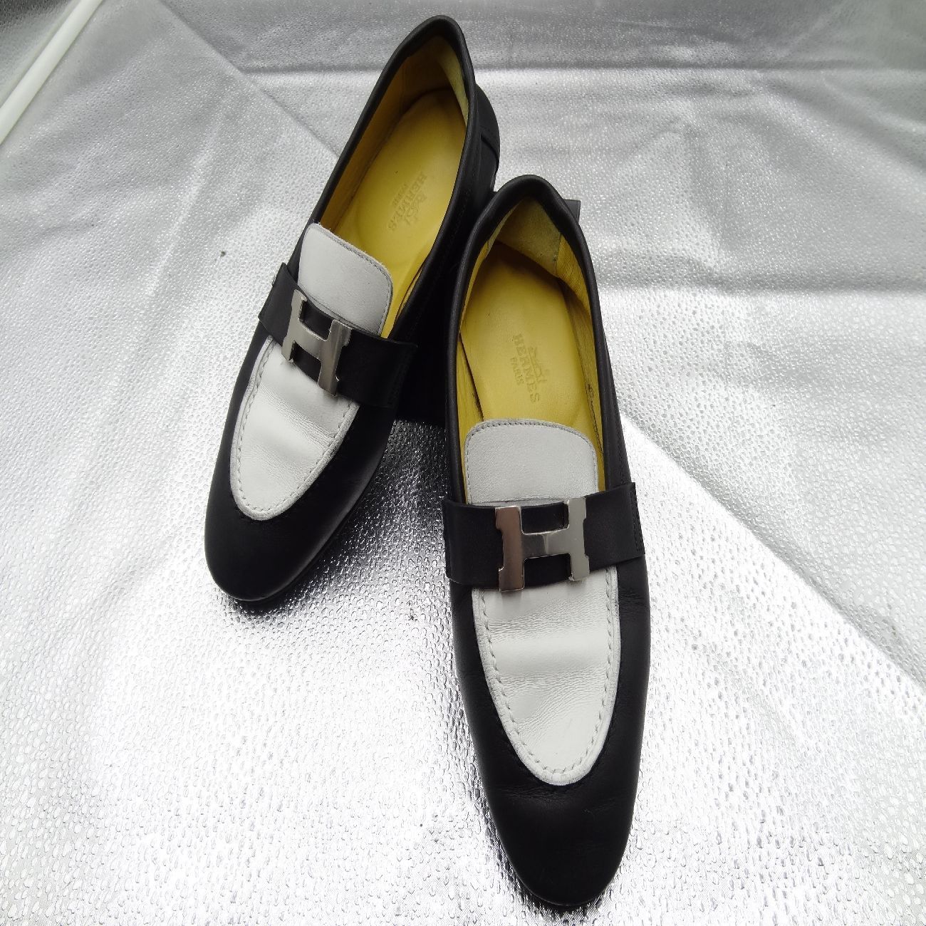 HERMES エルメス コンスタンス レザー ローファー Hロゴ ブラック×ホワイト サイズ 34 21 cm レディース バイ