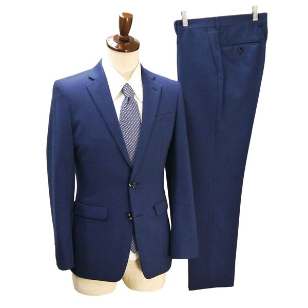 スーツセレクト 2つボタン シングルスーツ Y5 M 青みがかったダークネイビー 千鳥格子 ノータック 春秋冬 BLLP1601 5NJ062 メンズビジネス 202510