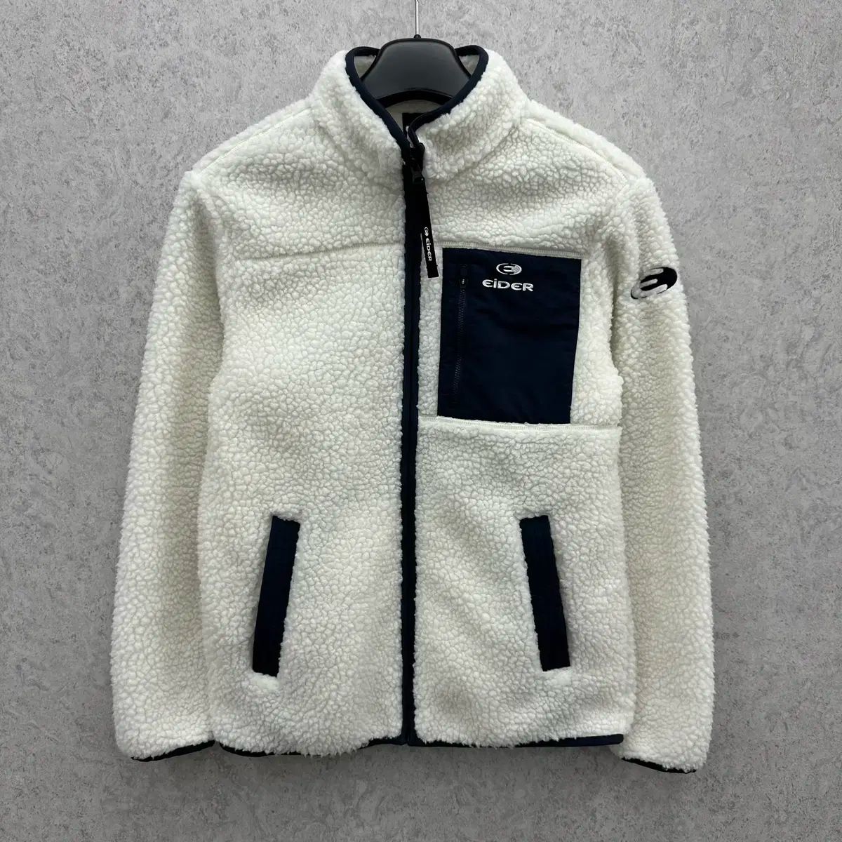 90 EIDER メンズ シープスキン ボア ジップアップ ジャケット