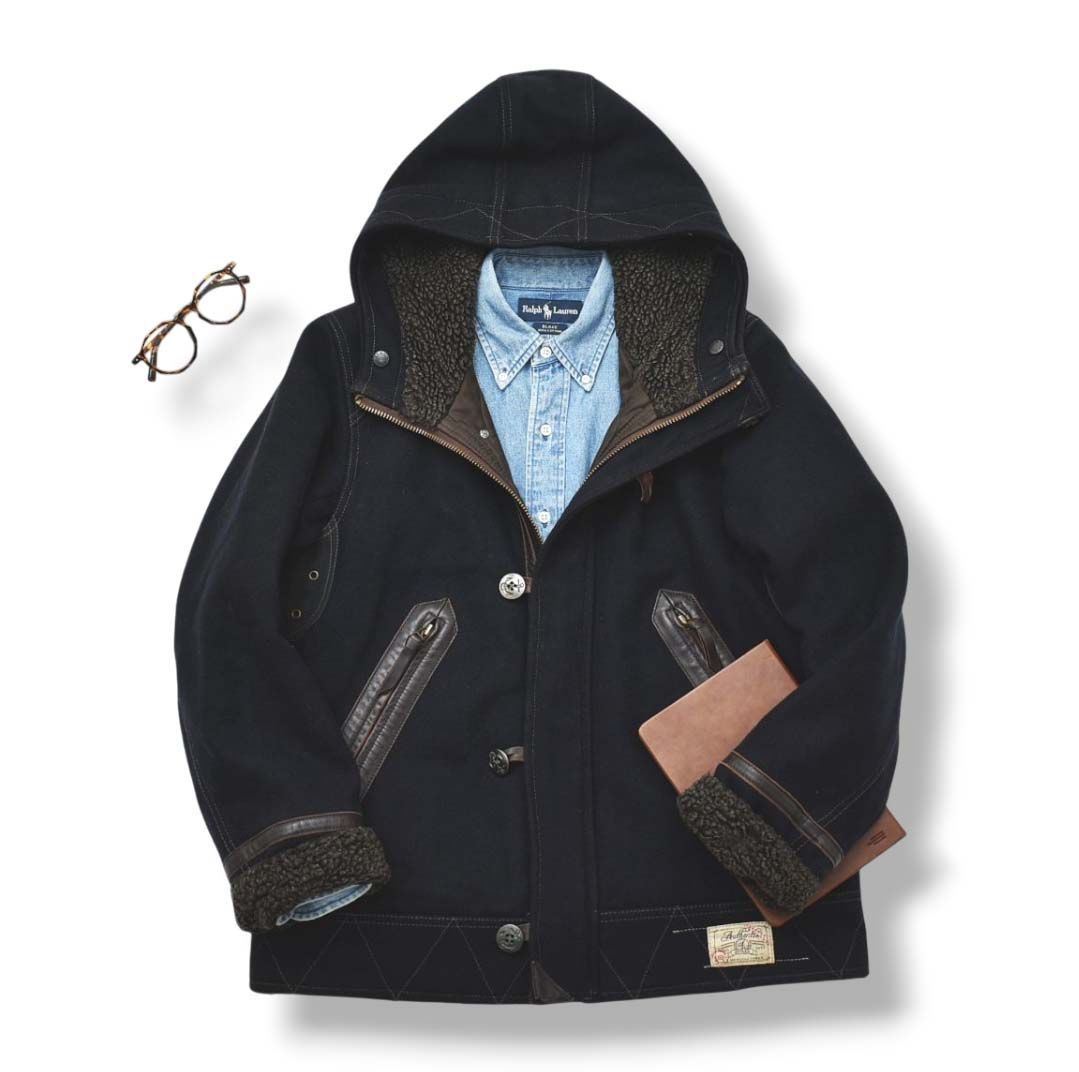 N-3B アヴィレックス メルトンウール ミリタリー ジャケット L 黒 茶