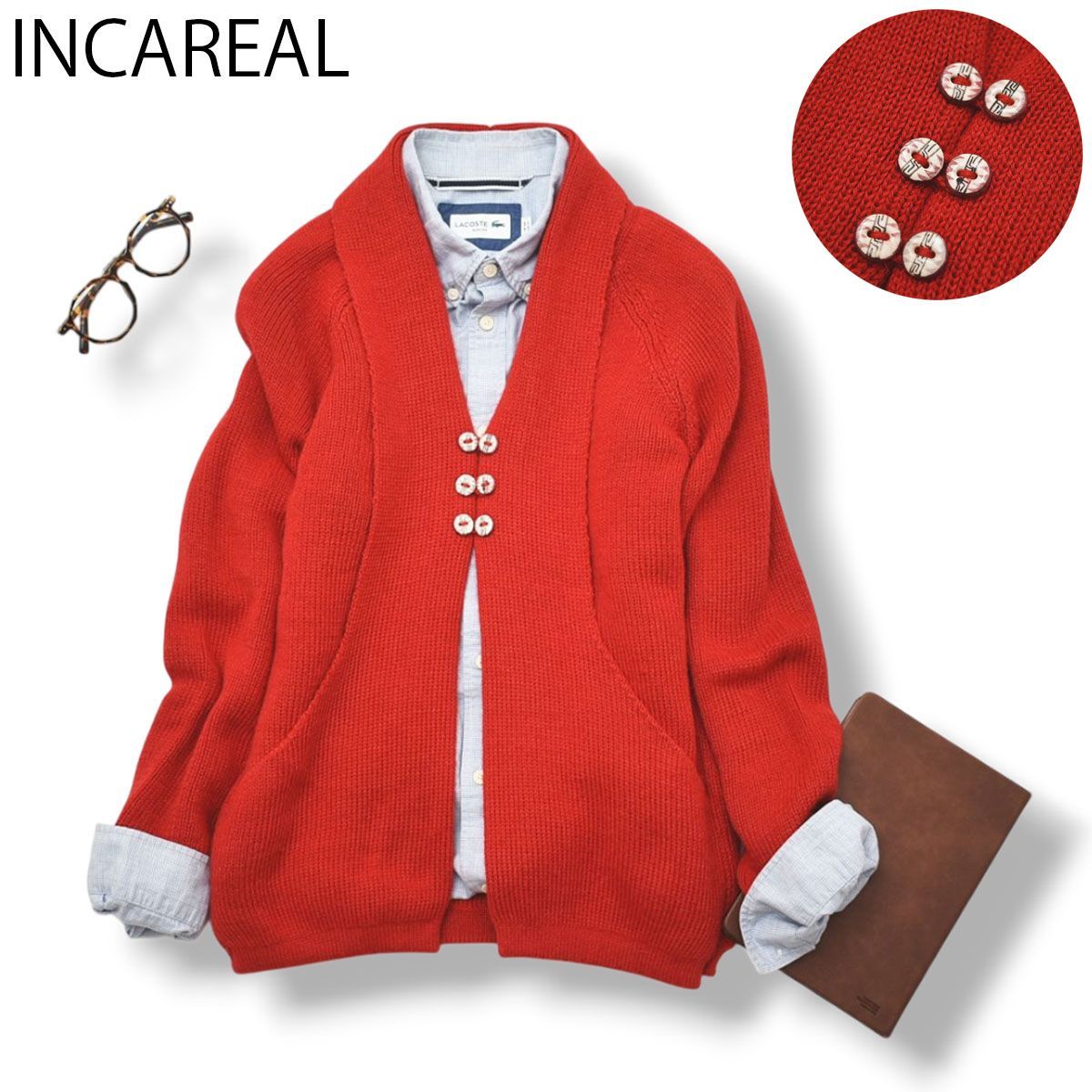 アルパカ ペルー製 INCAREAL ショール ニット カーディガン 赤