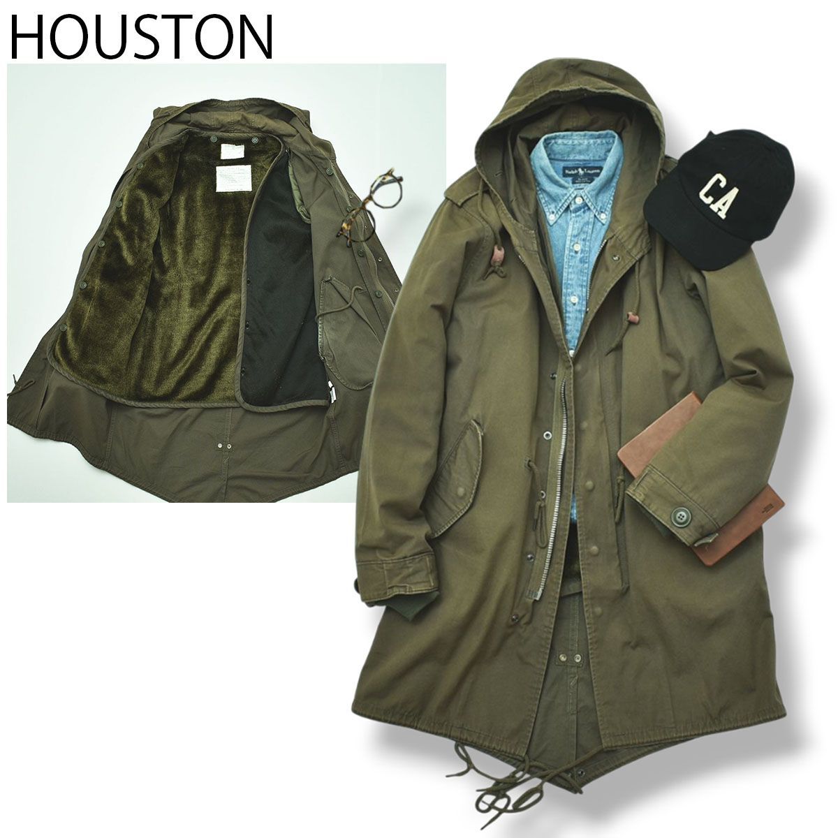 M-51】 ヒューストン HOUSTON ライナー付き モッズコート M 緑 【公式