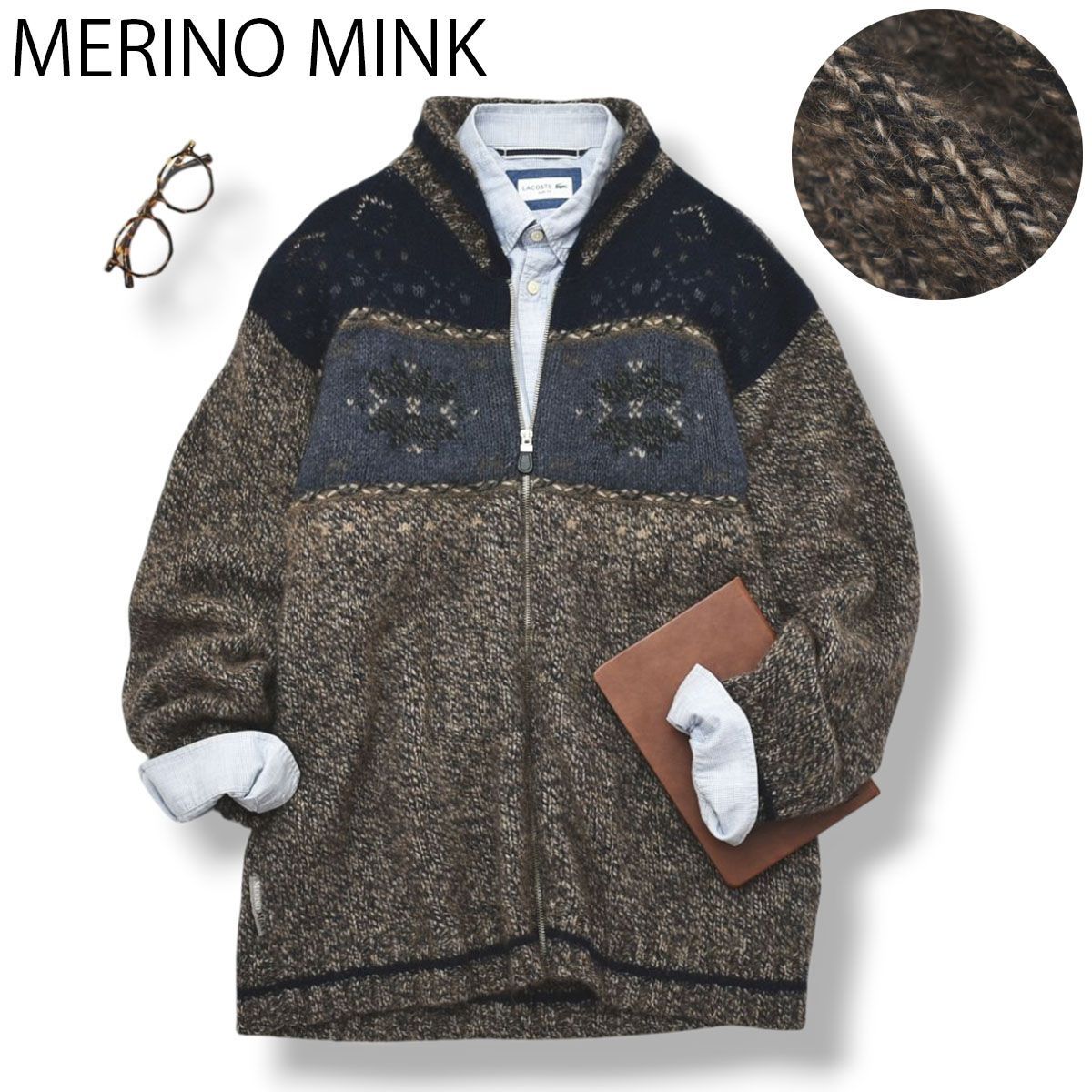 上質 ニュージーランド製 MERINO MINK ショール ニット M