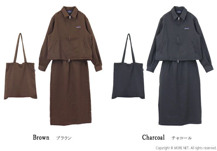 サウザンドマイル THOUSAND MILE ウールライク ジップブルゾン スカート バッグ 3点セット TM252WL00062 ジャケット ボトム トート ロゴ レディース 2025秋冬