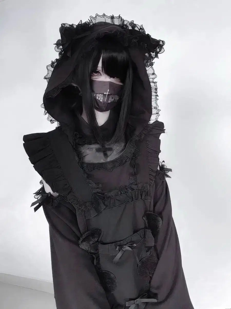  量産型地雷系ONE PIECE フードTシャツ 2 COLOR 長袖 七分袖 ミニワンピース