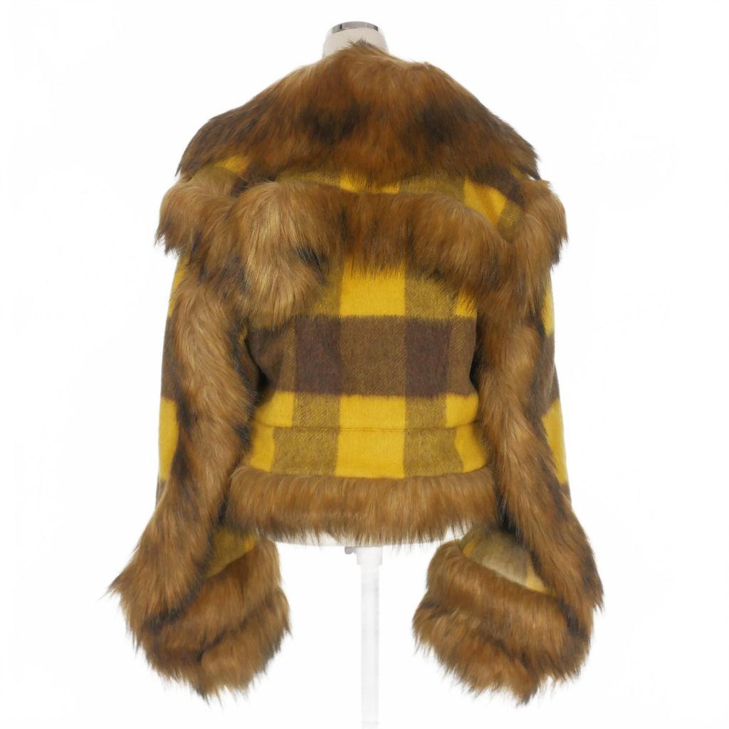 ディースクエアード DSQUARED2 23AW Faux Fur Jean Jacket チェック柄 ファージャケット ブルゾン 36 イエロー ブラウン 黄 茶 S72AM1014 正規