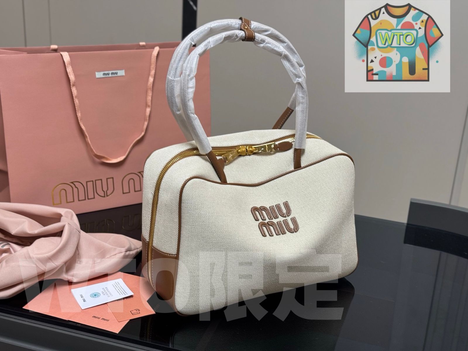 今日 miumiu ボウリングバッグ キャンバスオフィスバッグ 35×22cm -WTO輸入1