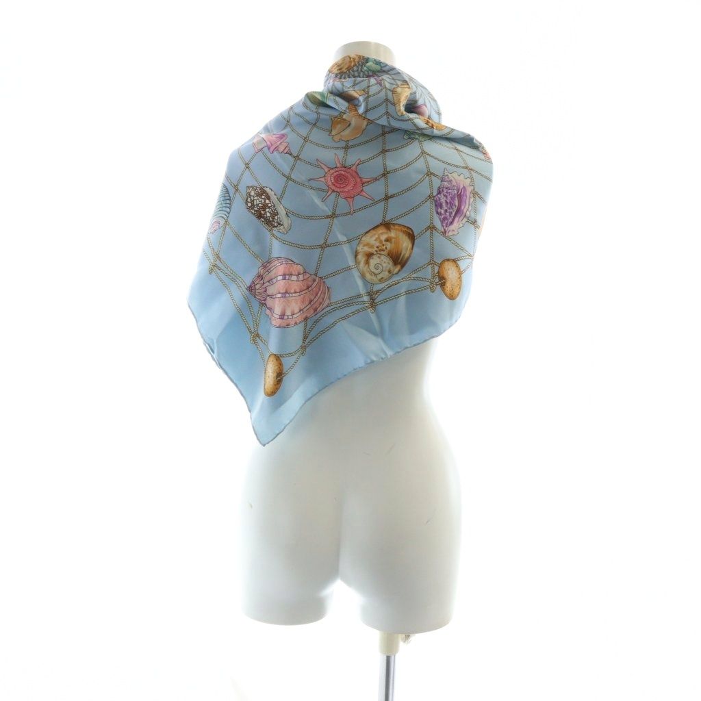 グッチ GUCCI 大判スカーフ ストール シェル柄 ロゴ 絹 シルク 青 ブルー GY 01 MQ OH