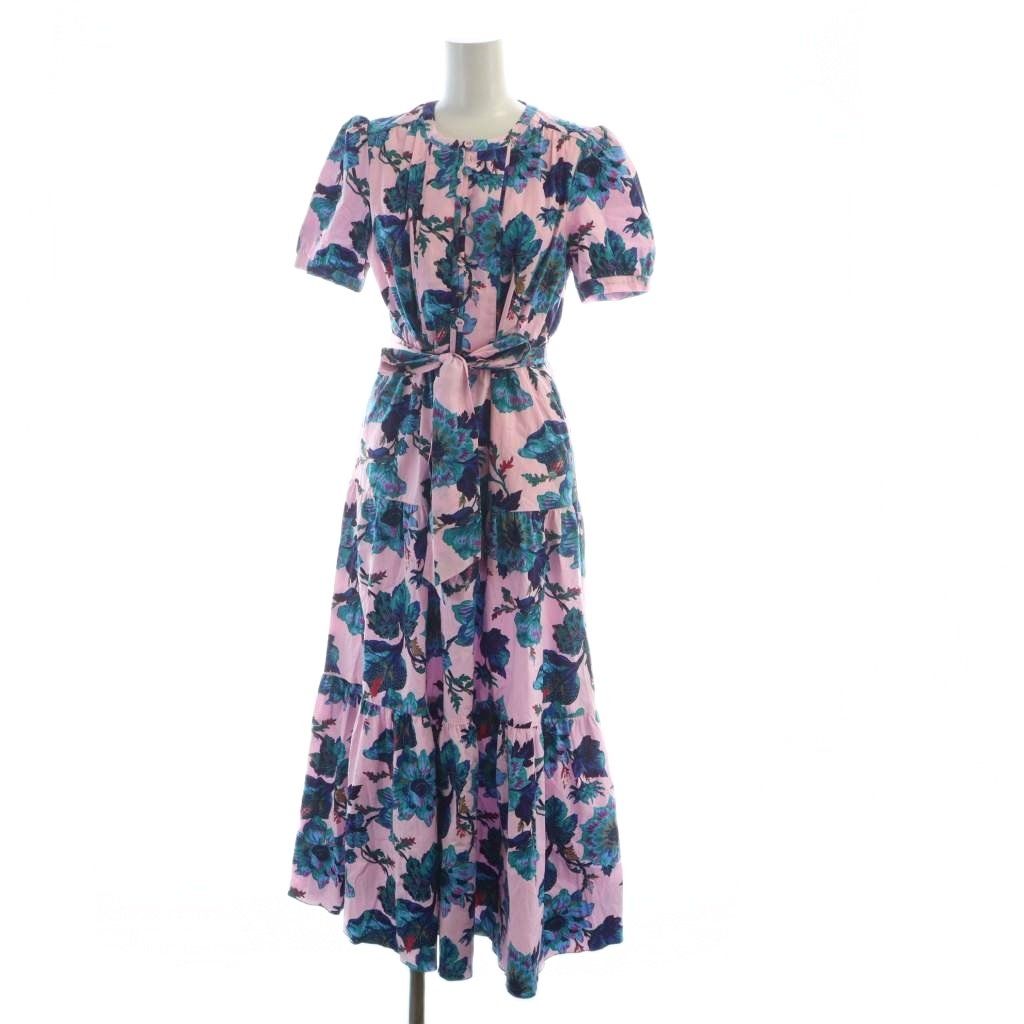 ダイアンフォンファステンバーグ DIANE von 近年モデル シャツワンピース ロング フ ロゴ 半袖 花柄 2 S ピンク GY 01 MQ