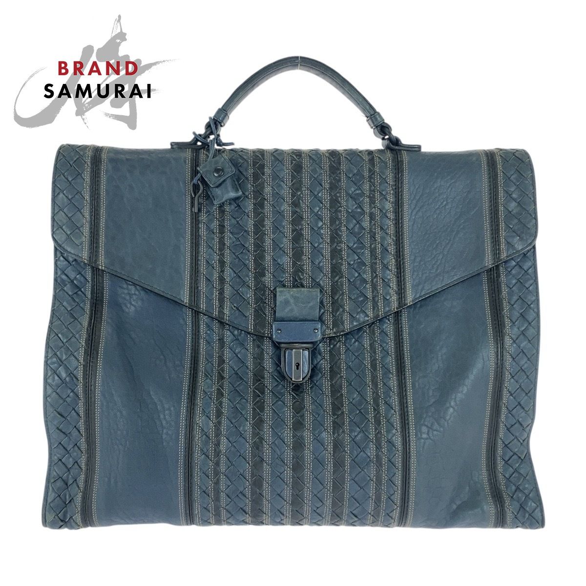 ボッテガヴェネタ イントレチャート ネイビー ブラック レザー ビジネスバッグ ブリーフケース メンズ 505639