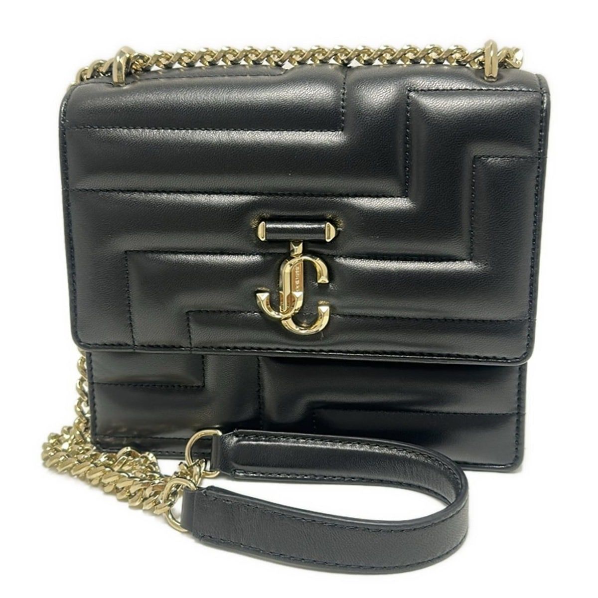 JIMMY CHOO ジミーチュウ ショルダーバッグ NBA ヴァレンヌ 黒 チェーンショルダー キルティング ホログラムシールあり レザー