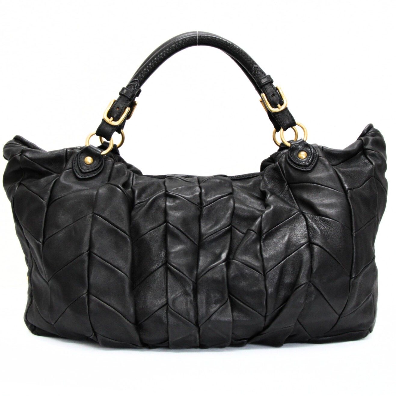 ミュウミュウ miu miu 2WAYボストンバッグ ラージ キルティング レザー 黒 72265