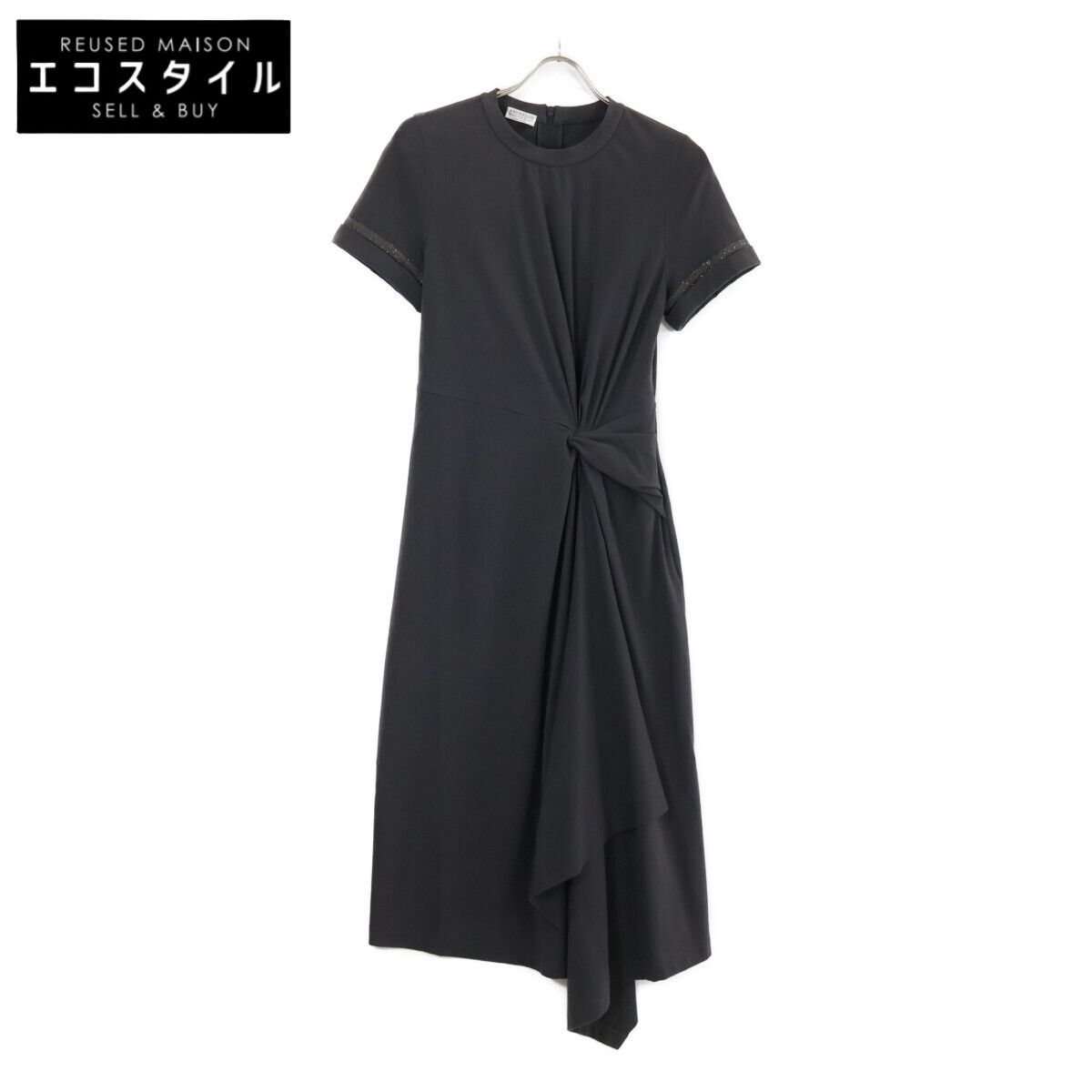 BRUNELLO CUCINELLI ブルネロクチネリ グレー 半袖コットンワンピース XS