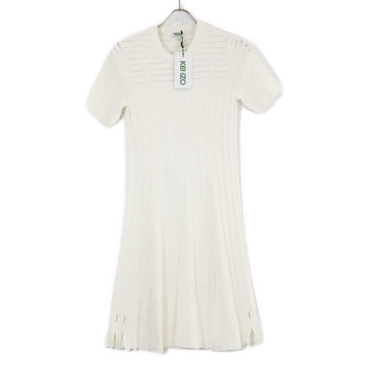 KENZO ケンゾー ﾎﾜｲﾄ ﾘﾌﾞﾆｯﾄ ﾄﾞﾚｽﾜﾝﾋﾟｰｽ M