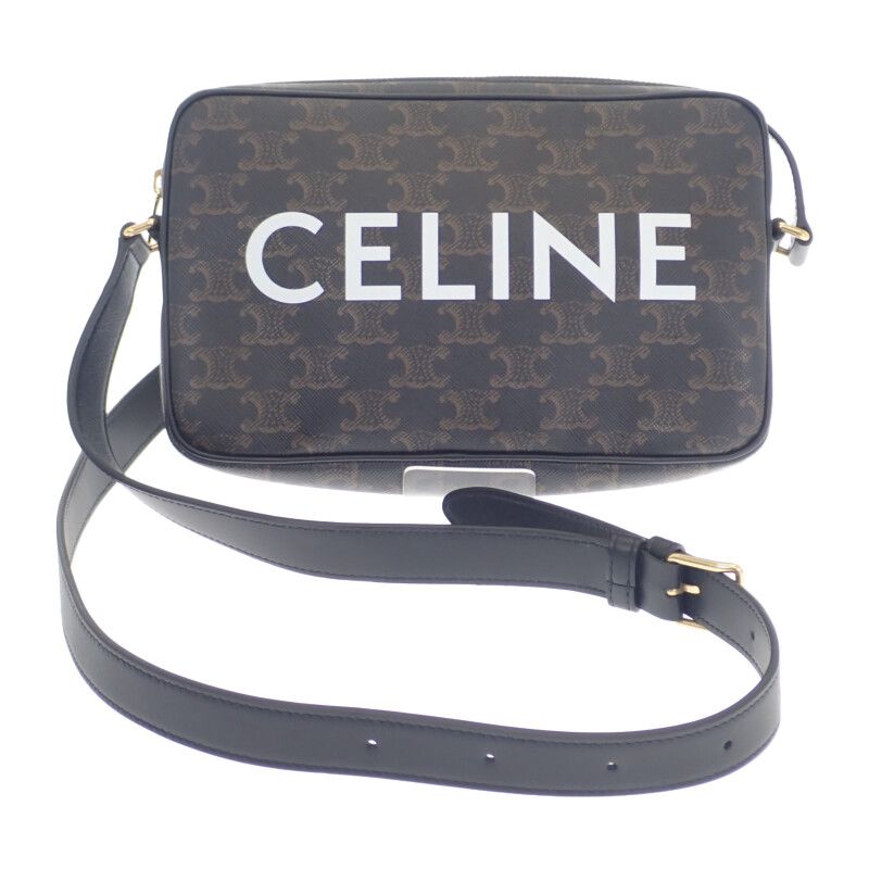 セリーヌ CELINE ミディアムメッセンジャー 194502CIM.38OG ショルダーバッグ PVC ブラック ゴールド金具 レディース Aランク