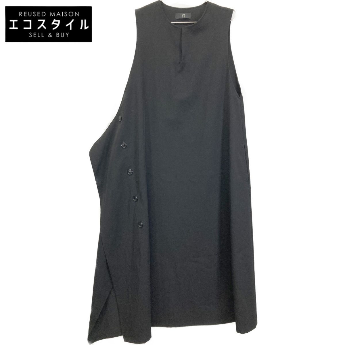 Y s ワイズ YQ-D02-100 GABARDINE RIGHT FLAP BUTTON DRESS ウール ノースリーブ 2