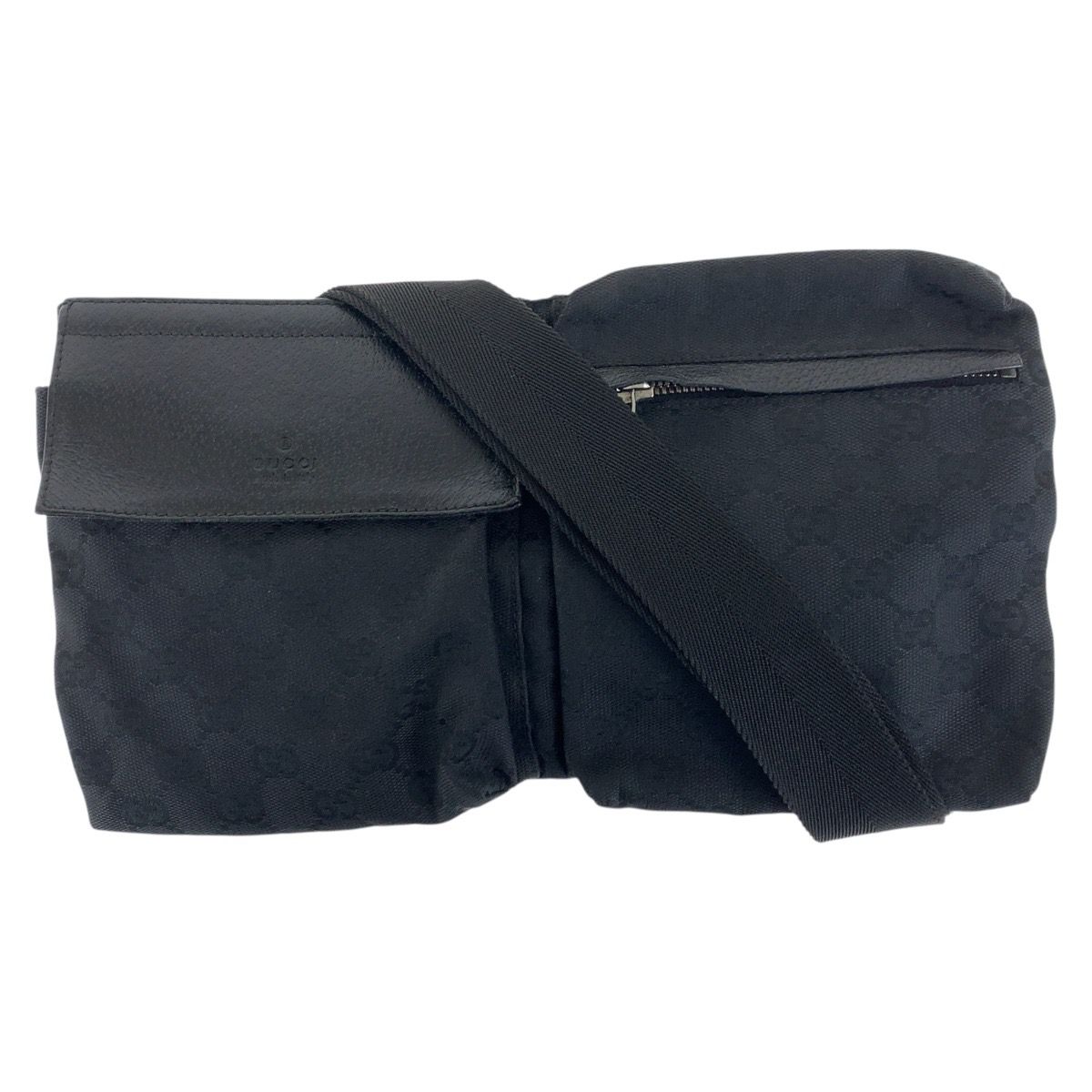 GUCCI グッチ ブラック 黒 シルバー金具 GGキャンバス レザー 28566 ボディバッグ ウエストポーチ レディース 505677