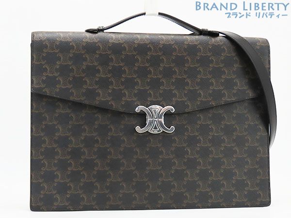 セリーヌ CELINE トリオンフ 2WAY ドキュメントホルダー ビジネスバッグ ブリーフケース 書類かばん ハンドバッグ ショルダーバッグ ブラック ブラウン PVC カーフレザー 118302GDB.38SI