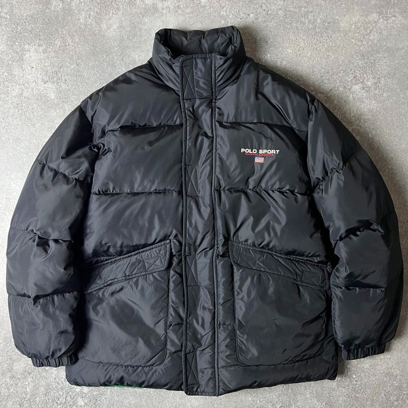 90s POLO SPORT RALPH LAUREN 星条旗 ロゴ 刺繍 ナイロン ダウン