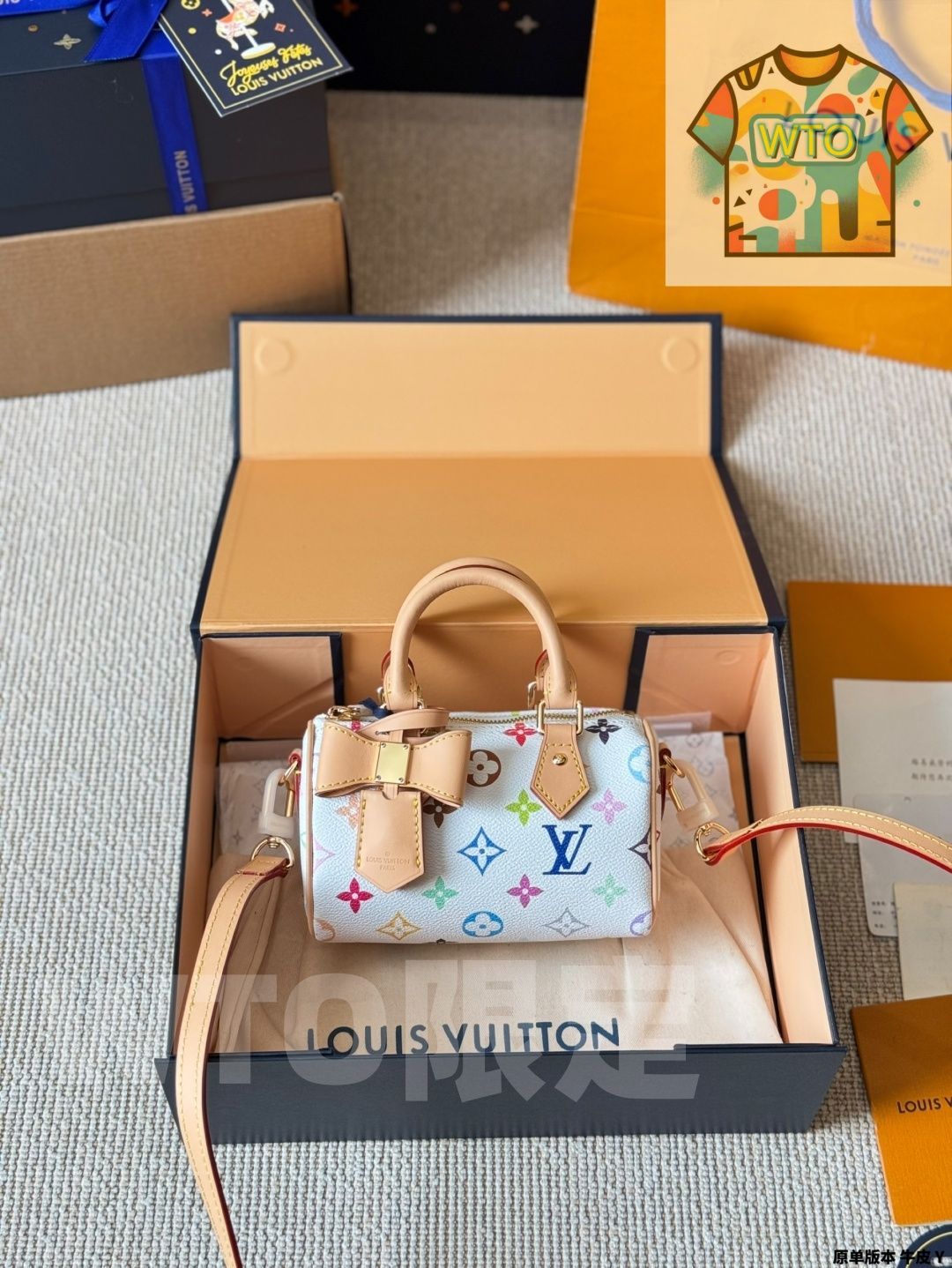 今日 LV Nano Speedy 16 村上隆 白三彩 ピローバッグ ルイ ヴィトン ナノ スピーディ 16 ピローバッグ