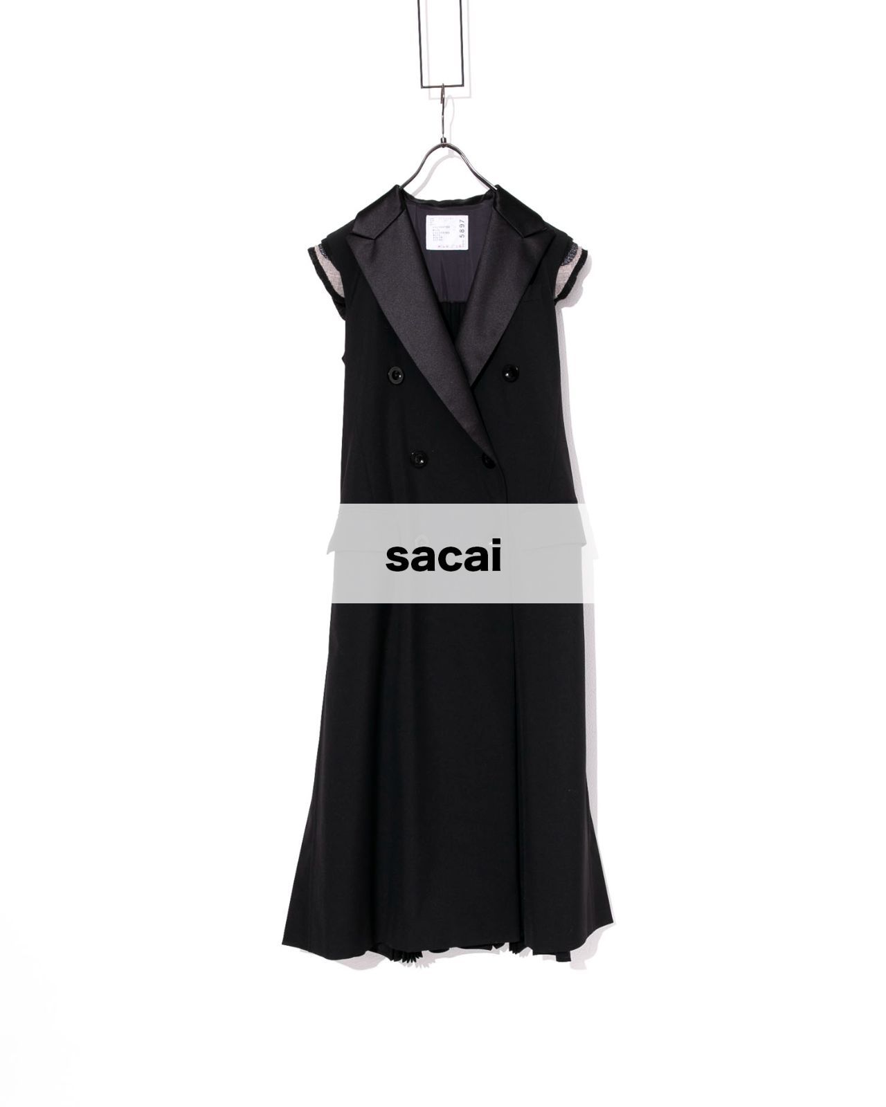 sacai サカイ Suiting Long Vest 22-05897 ノースリーブコートドッキングロングジレ ワンピース