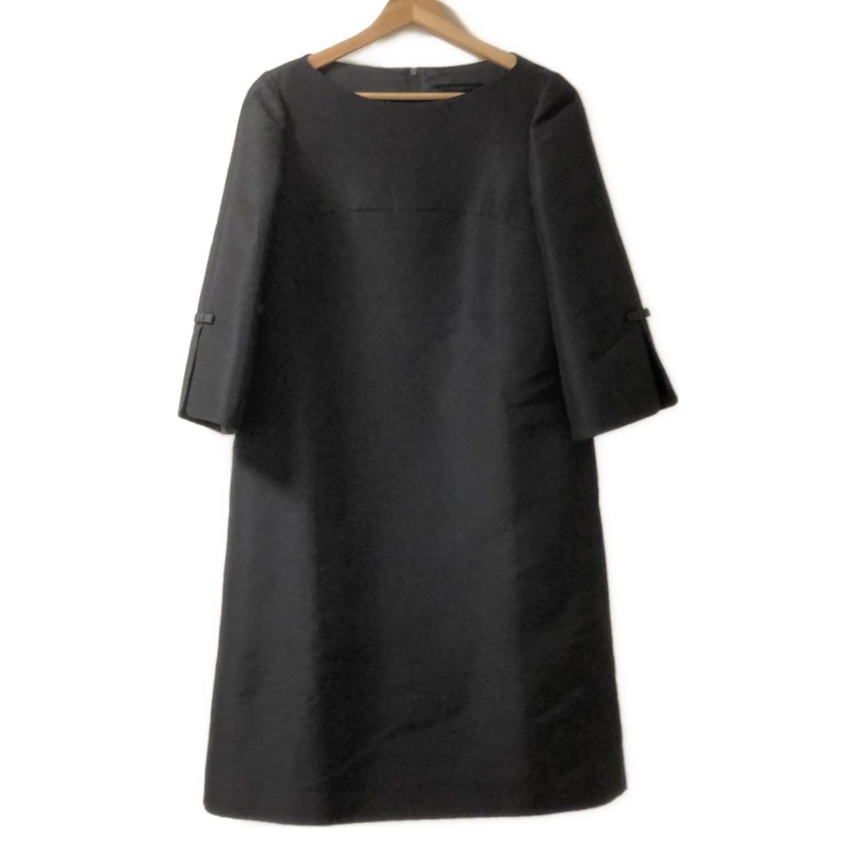 FOXEY フォクシー ワンピース サイズ40 M レディース - 43229 黒 クルーネック 長袖 ひざ丈 リボン