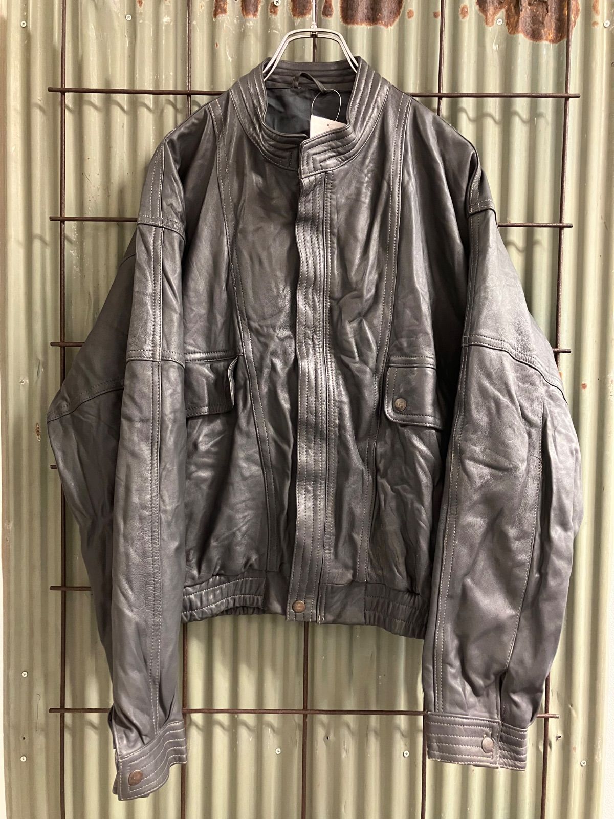 Old Euro Leather Jacket ユーロ レザージャケット シルバー Y2K 古着 Vintage ビンテージ ヴィンテージ