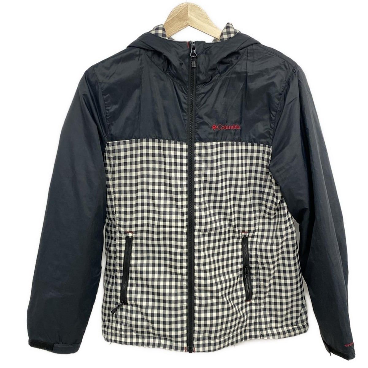 columbia コロンビア ブルゾン サイズS レディース - ダークグレー×黒×アイボリー 長袖 チェック柄 OMNI-HEAT 中綿 冬