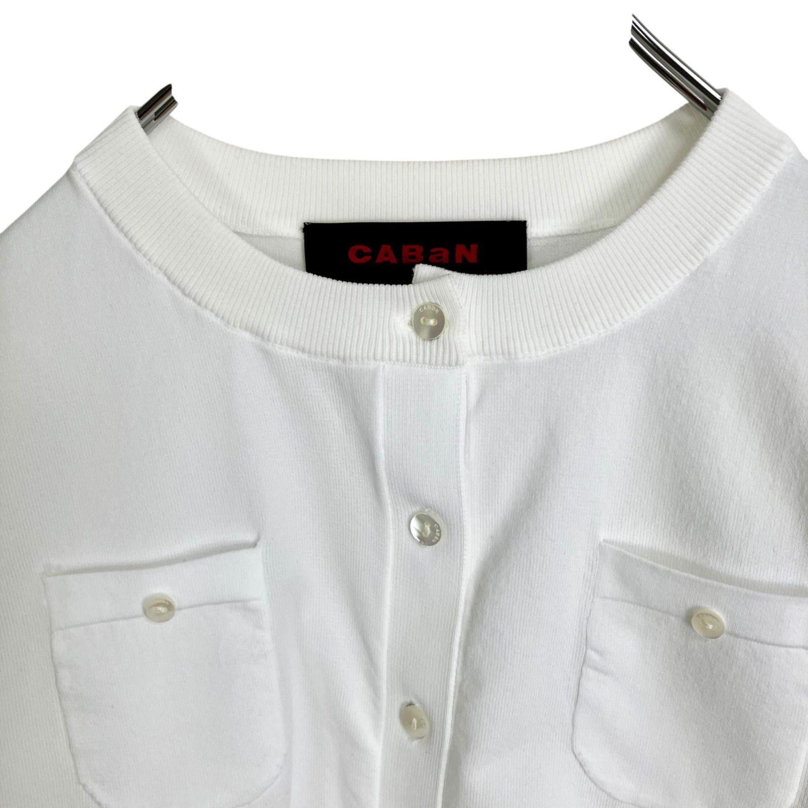 CABaN ファインポリエステルハーフスリーブポケットカーディガン　白S CABaN ファインポリエステルハーフスリーブポケットカーディガン S
