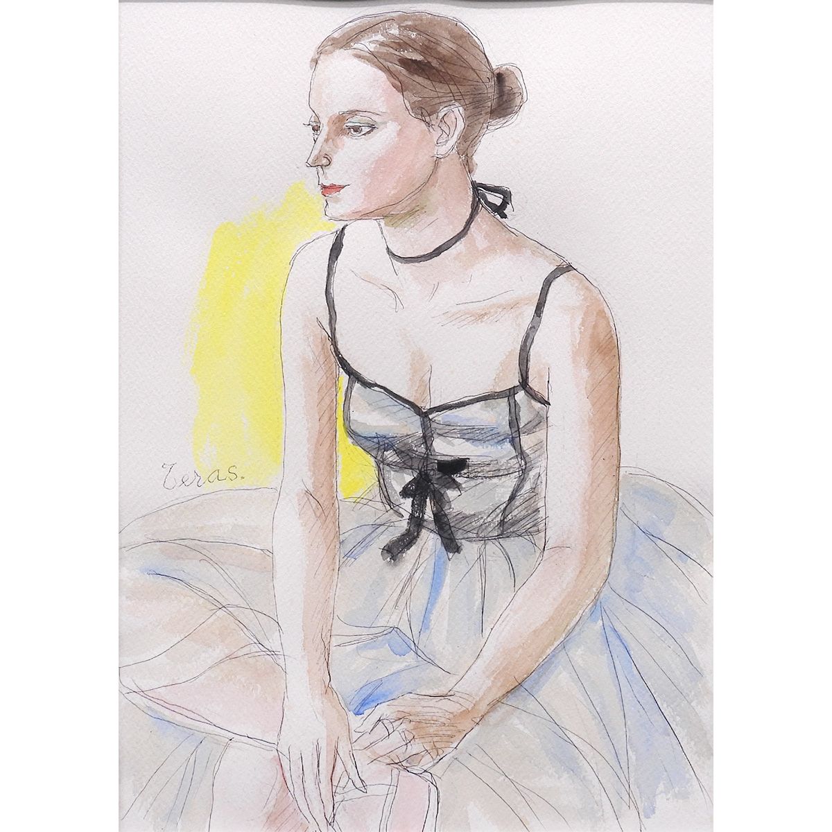 寺島龍一 バレリーナ 水彩4号大 人物画 女性像 美人画 ダンサー 踊子