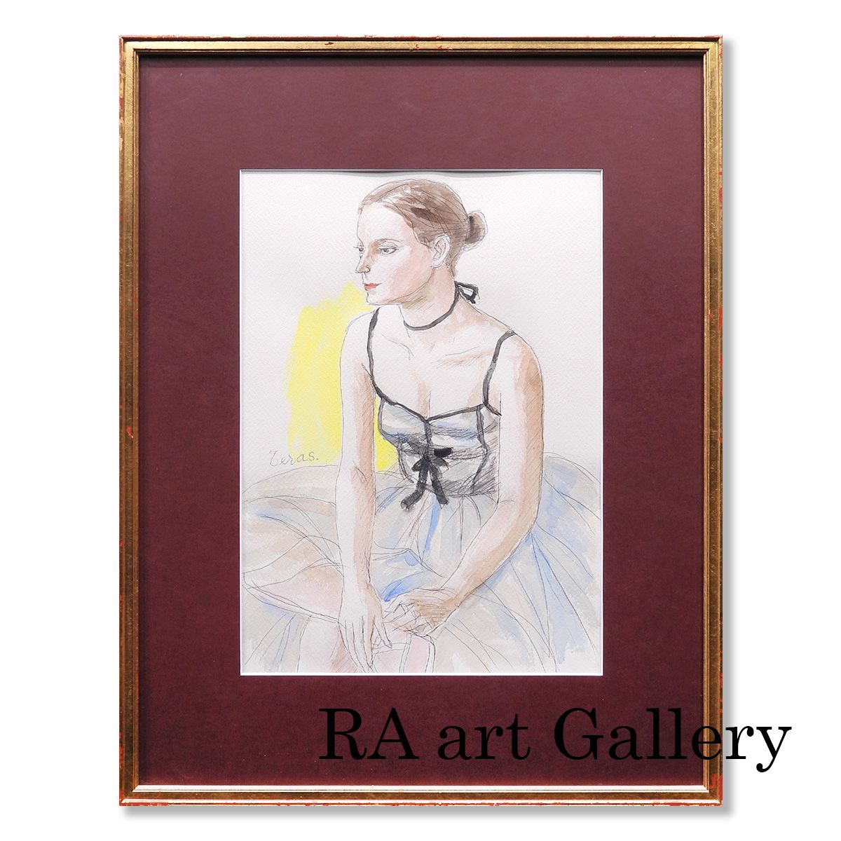 芸術院会員、光風会理事長、日展顧問の寺島龍一によるバレリーナの鉛筆、水彩画 芸術院会員、光風会理事長、日展顧問の寺島龍一によるバレリーナの