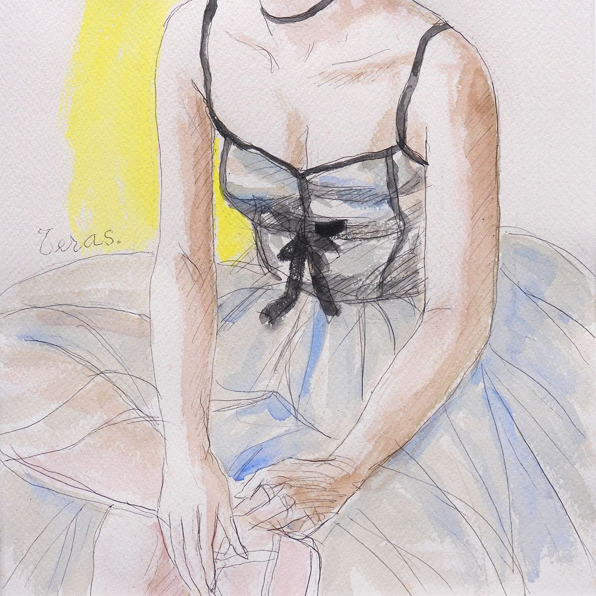 寺島龍一 バレリーナ 水彩4号大 人物画 女性像 美人画 ダンサー 踊子