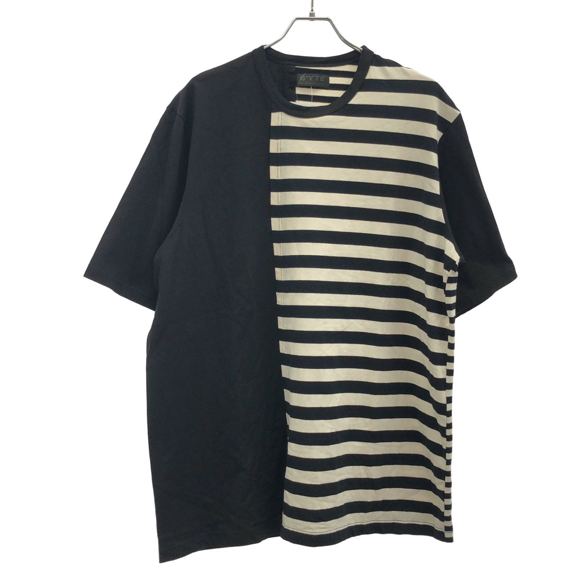 s yte by Yohji Yamamoto サイト バイ ヨウジヤマモト 24 SS COTTON JERSEY F STRIPE GRAFTED T SHIRT ボーダーTシャツ UY 09 802 ブラック ホワイト 3