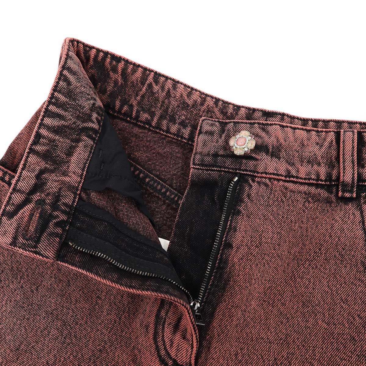  CHANEL シャネル フラワービジューボタン ウォッシュデニムショーツ レッド 36 ショートパンツ ハーフパンツ パンツ