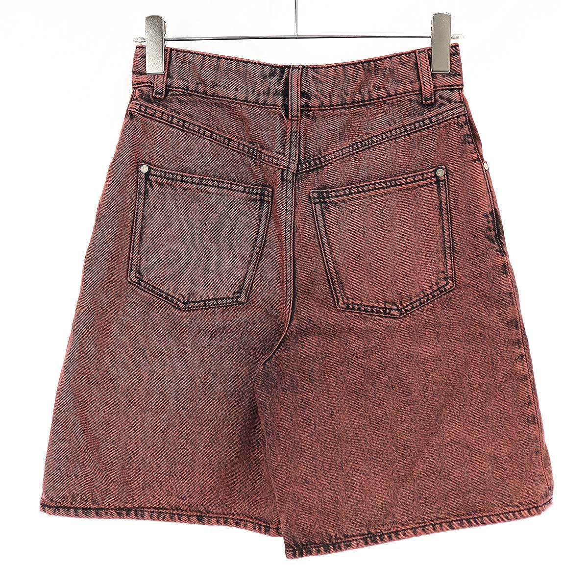 CHANEL シャネル フラワービジューボタン ウォッシュデニムショーツ P77600V69615 レッド 36