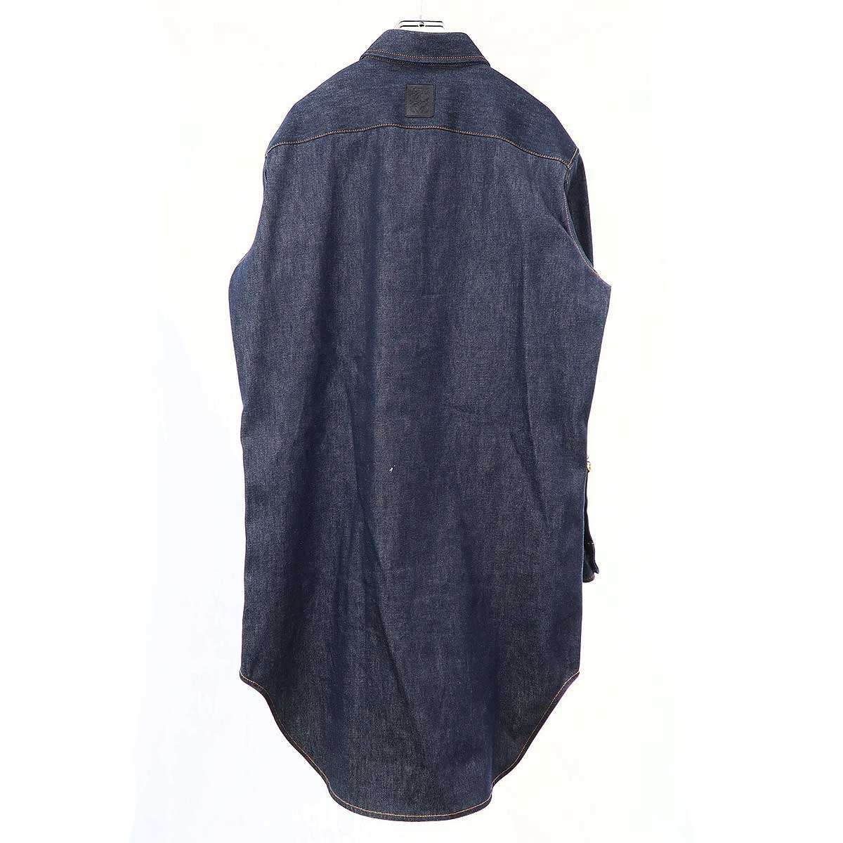 LOEWE ロエベ 24 SS アナグラムチェーンデニムシャツワンピース インディゴブルー 36