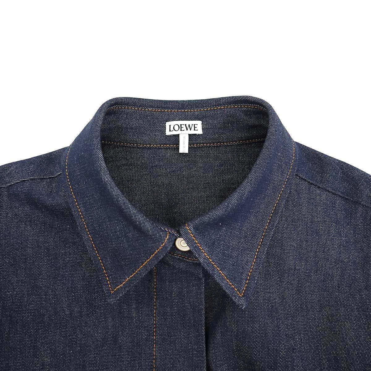  LOEWE ロエベ 24 SS アナグラムチェーンデニムシャツワンピース インディゴブルー 36 長袖 七分袖 シャツワンピース