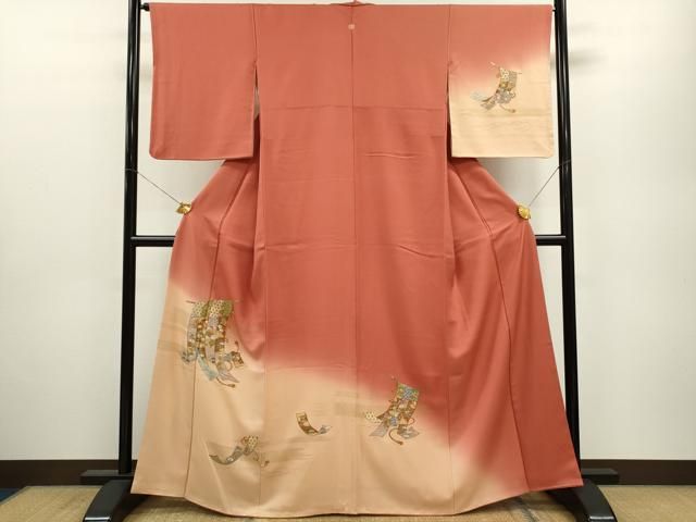 平和屋着物▽訪問着 刺繍 几帳吉祥花文 暈し染め 金彩 正絹 逸品