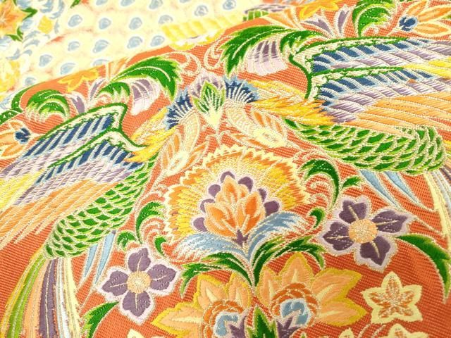 平和屋着物○全通柄九寸名古屋帯 更紗花唐草文 金糸 正絹 逸品 DAAW6806ob