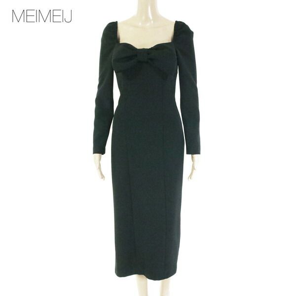 75 OFF メイメイジェイ MEIMEI J ワンピース 36 EOP1725 XS Sサイズ ブラック レディース ロングワンピース 長袖 リボン付き イタリア製