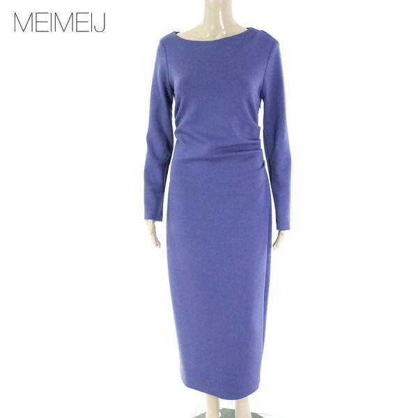 75 OFF メイメイジェイ MEIMEI J ワンピース 40 EOP1727 Mサイズ ブルー レディース ロングワンピース 長袖 ギャザードレープ イタリア製