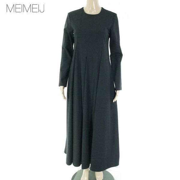 75 OFF メイメイジェイ MEIMEI J ワンピース 40 EOP1728 Mサイズ ネイビー レディース ロングワンピース 長袖 タックプリーツ フ イタリア製